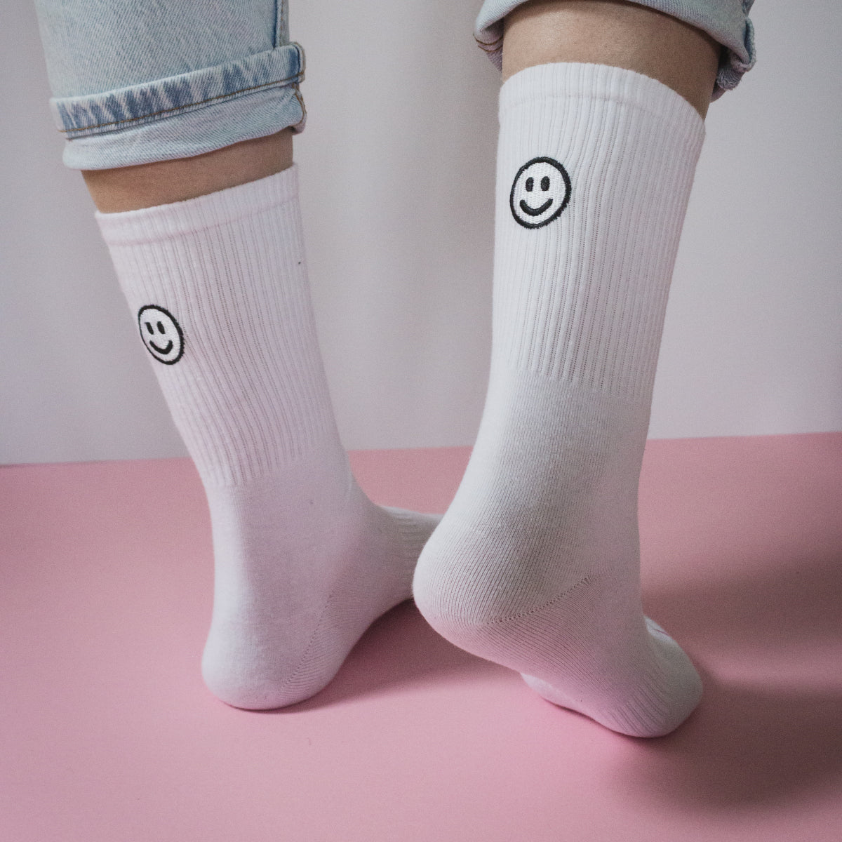 2 Paar Herzlein® White Socks "Smiley"