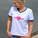 Herzlein® T-Shirt Damenshirt mit V-Ausschnitt aus Baumwolle mit Print "Heart" in Weiß
