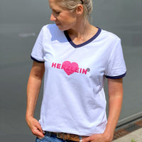Herzlein® T-Shirt Damenshirt mit V-Ausschnitt aus Baumwolle mit Print "Heart" in Weiß