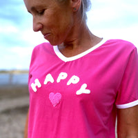 Herzlein® T-Shirt für Damen mit Flausch-Stick "LOVE" Damenshirt aus Baumwolle in Pink