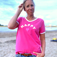 Herzlein® T-Shirt für Damen mit Flausch-Stick "LOVE" Damenshirt aus Baumwolle in Pink