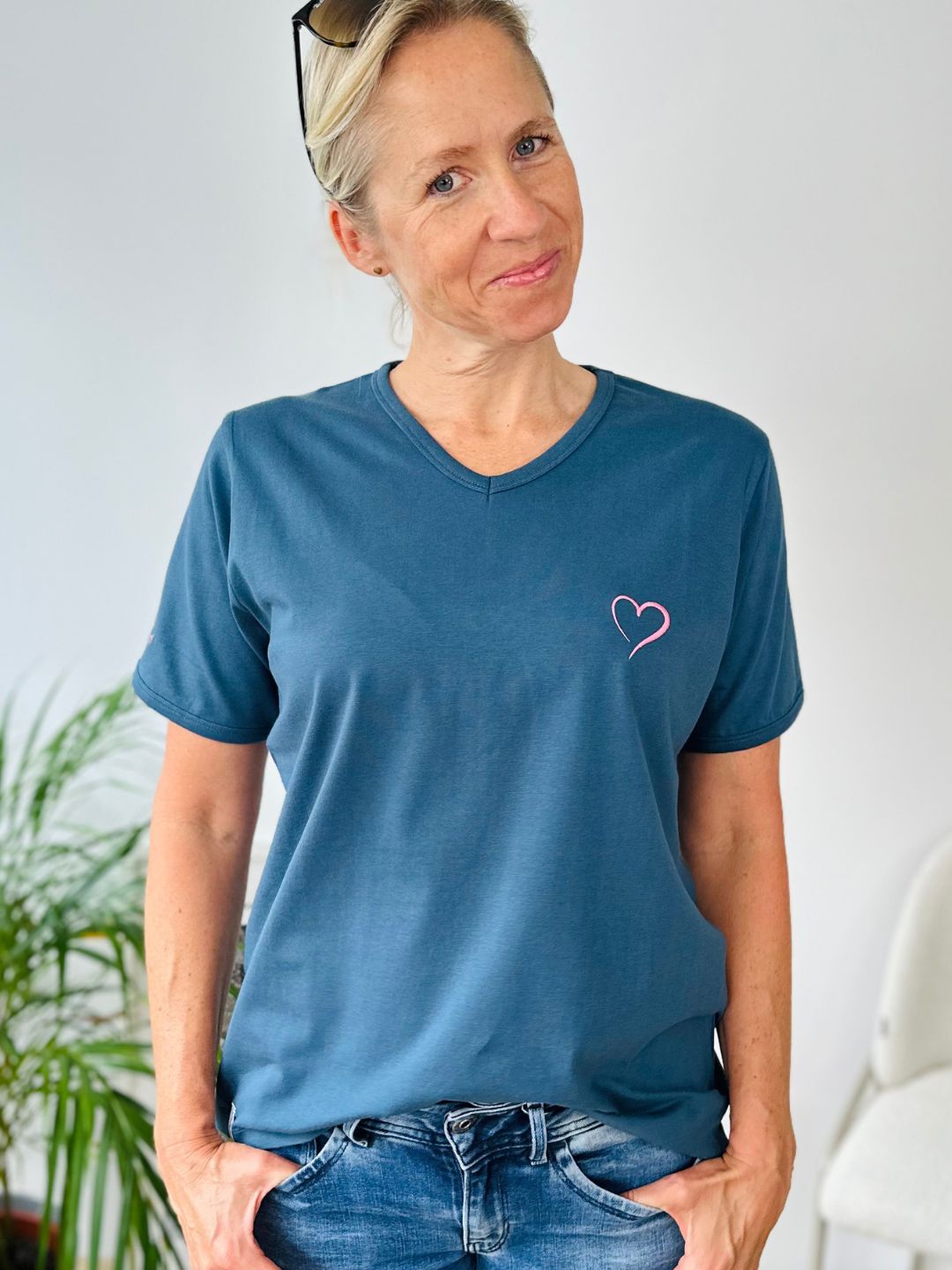 Herzlein® T-Shirt mit "Herzchen-Stick" in Petrol Blau