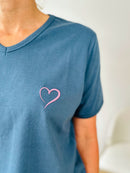 Herzlein® T-Shirt mit "Herzchen-Stick" in Petrol Blau
