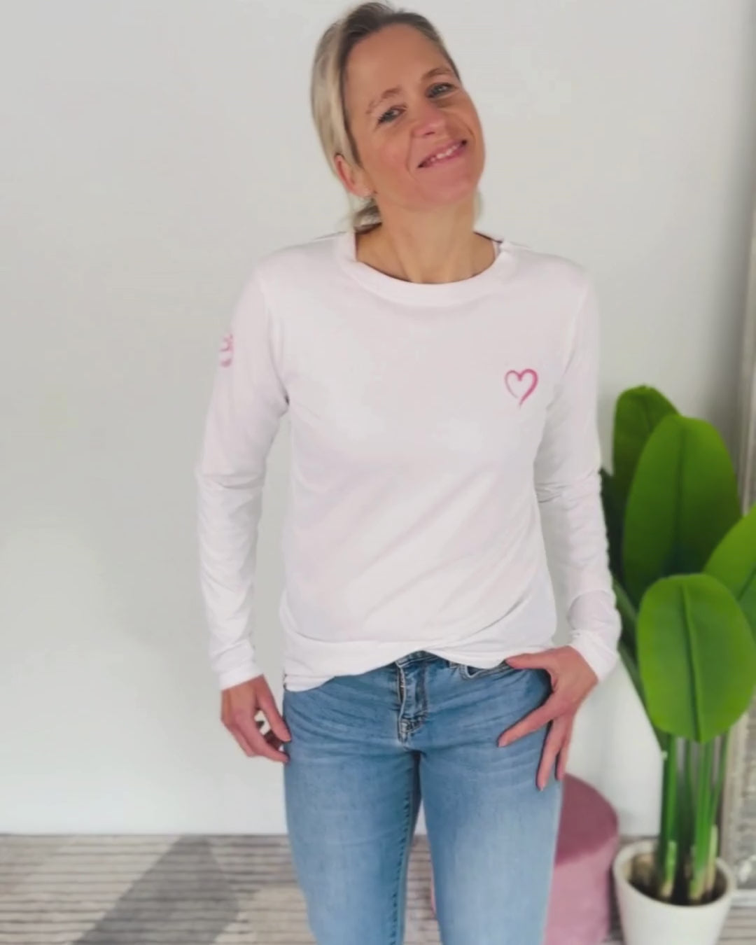 Herzlein® Longsleeve-Shirt mit Herzchen in Weiß