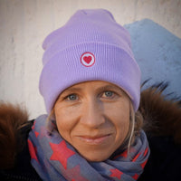 Herzlein® Beanie Mütze Strickmütze mit Umschlag und edlem Herzchen Stick für Damen Frauen Mädchen
