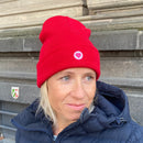 Herzlein® Beanie Mütze Strickmütze mit Umschlag und edlem Herzchen Stick für Damen Frauen Mädchen in Rot
