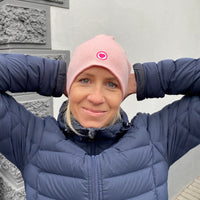 Herzlein® Beanie Mütze Jersey mit Umschlag und edlem Herzchen Stick für Damen Frauen Mädchen