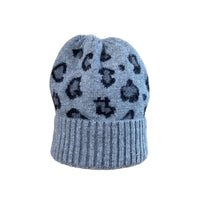 Herzlein® Kaschmir Mütze mit Leoprint in Grau