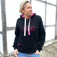Herzlein® Hoodie in Schwarz mit LOVE Stick Kapuzenpulli Kapuzenpullover für Damen Baumwolle