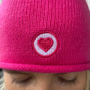 Herzlein® Beanie Mütze Strickmütze aus Kaschmir Cashmere mit Umschlag und edlem Herzchen Stick für Damen Frauen Mädchen
