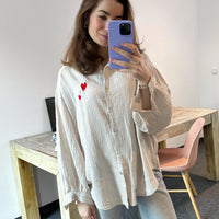Herzlein Musselin Blouse Shirt Baumwolle Creme für Damen