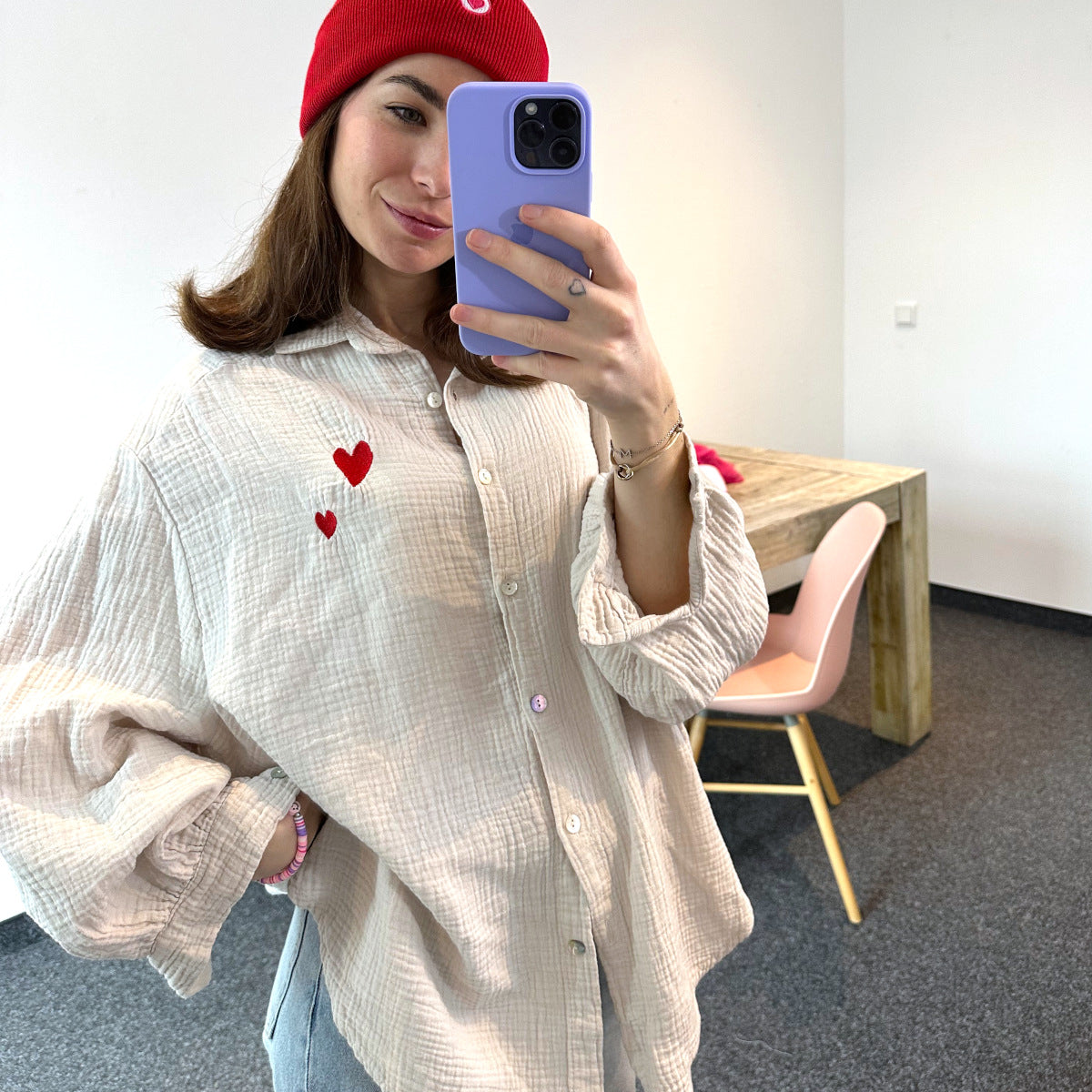 Musselin Blouse "Herzchen" in Creme