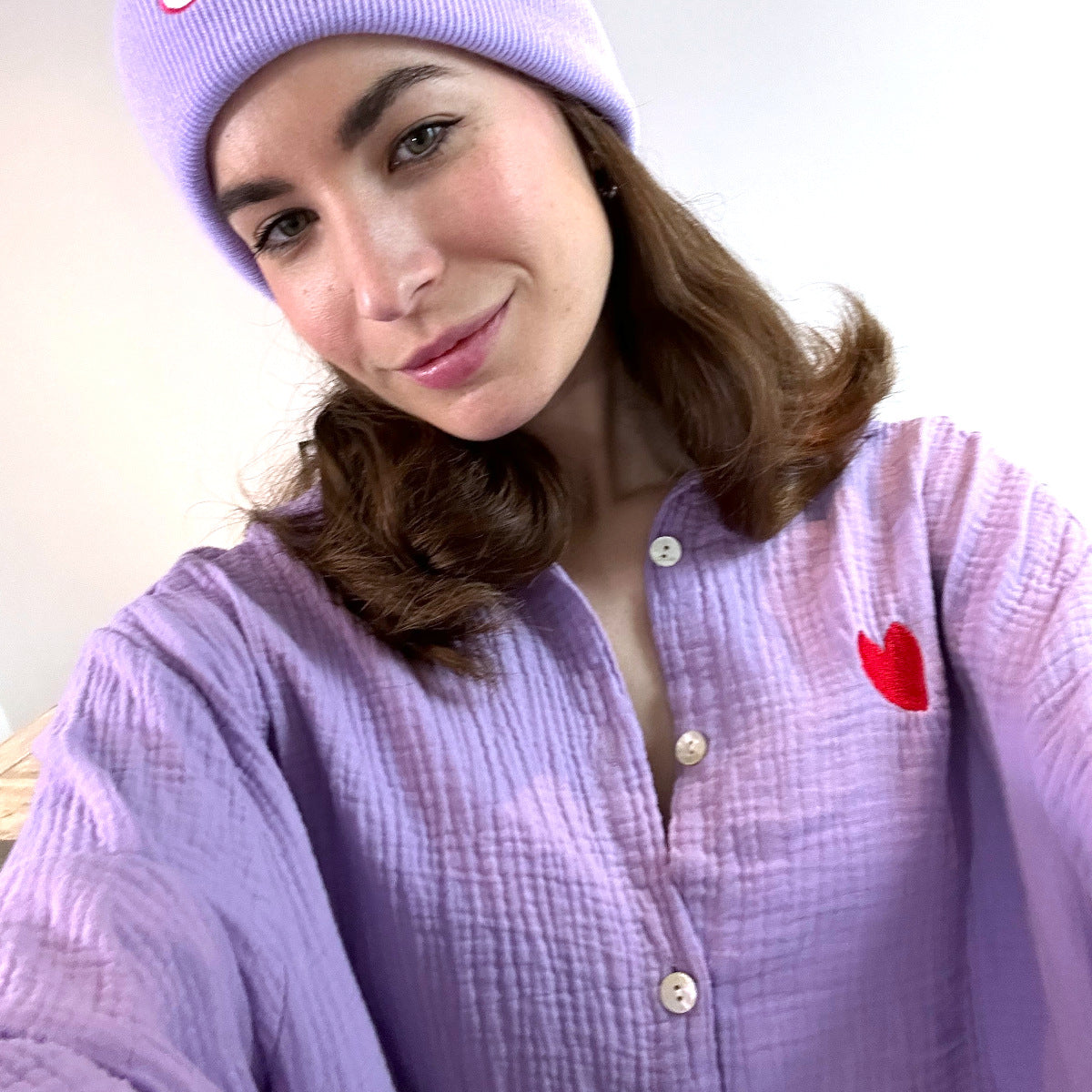 Musselin Blouse "Herzchen" in Lavendel