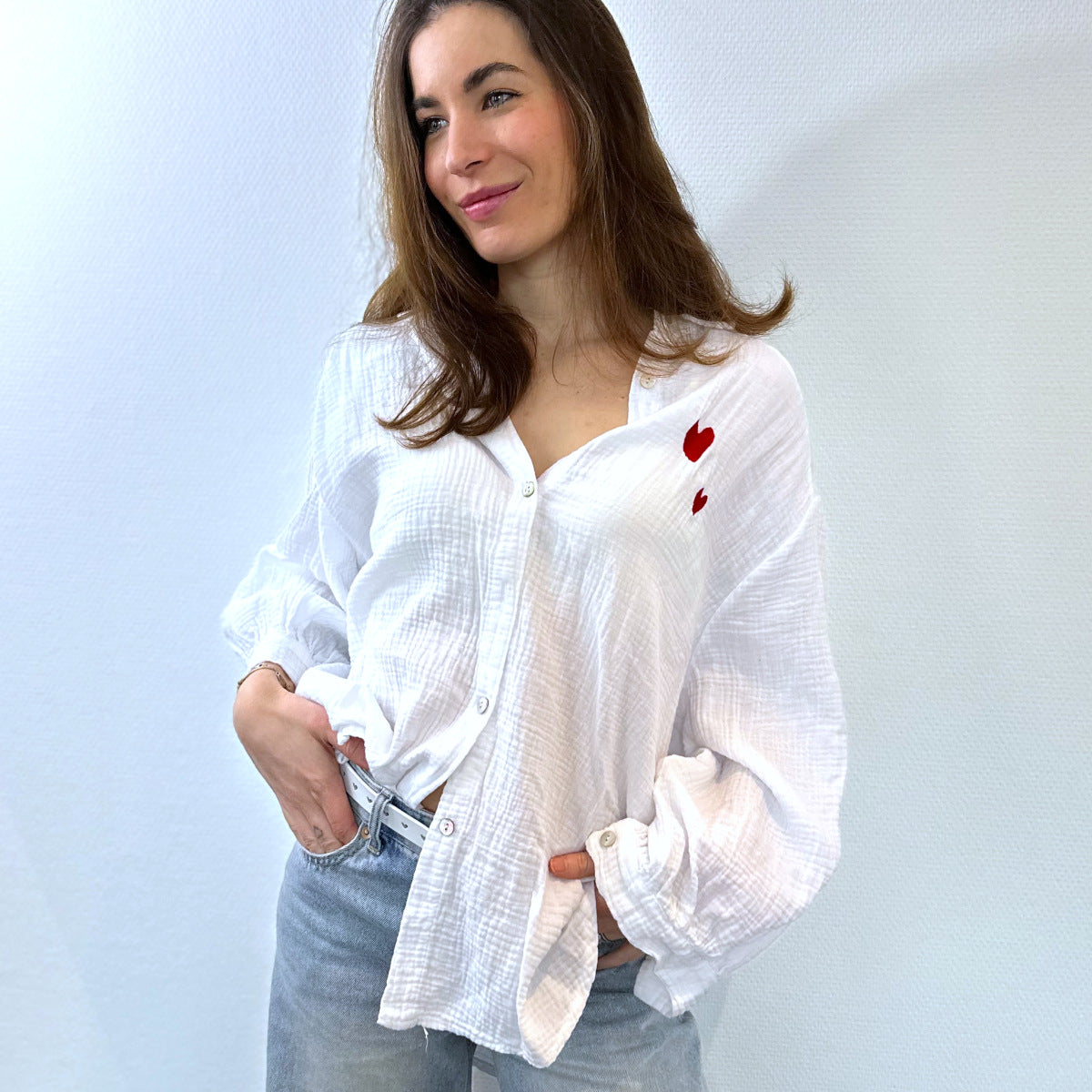 Musselin Blouse "Herzchen" in Weiß