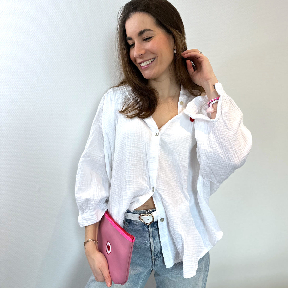 Musselin Blouse "Herzchen" in Weiß