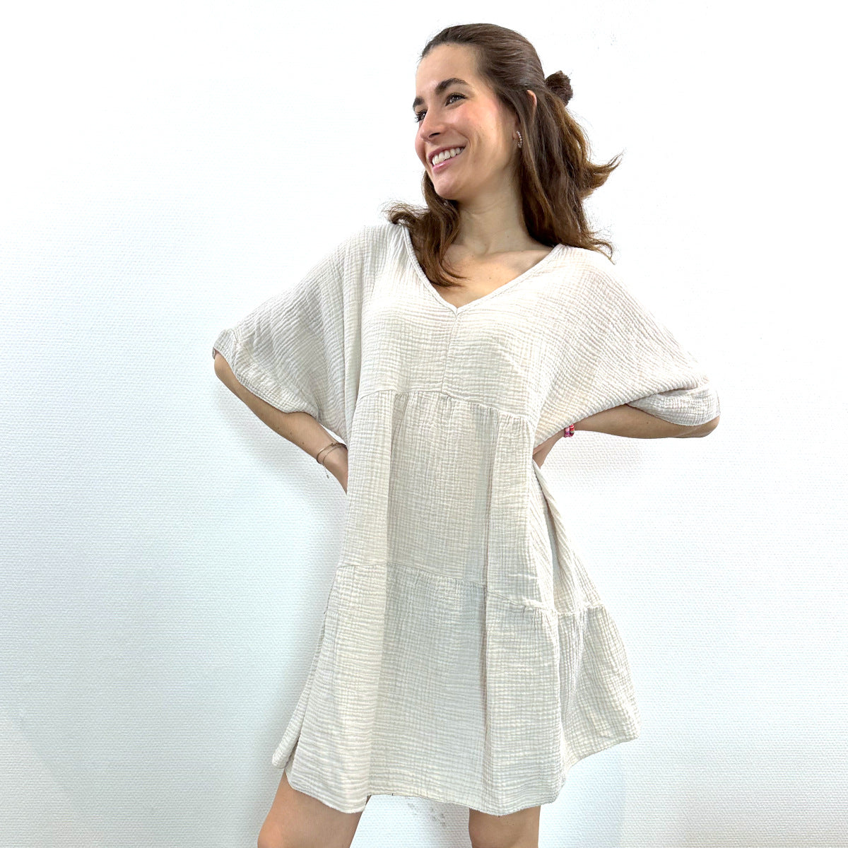 Herzlein Musselin Tunika in der Farbe Creme Baumwolle für Damen