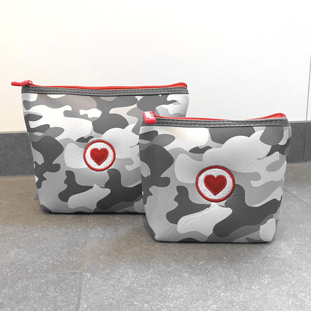Herzlein® Täschchen Set Neopren in Camouflage Grau