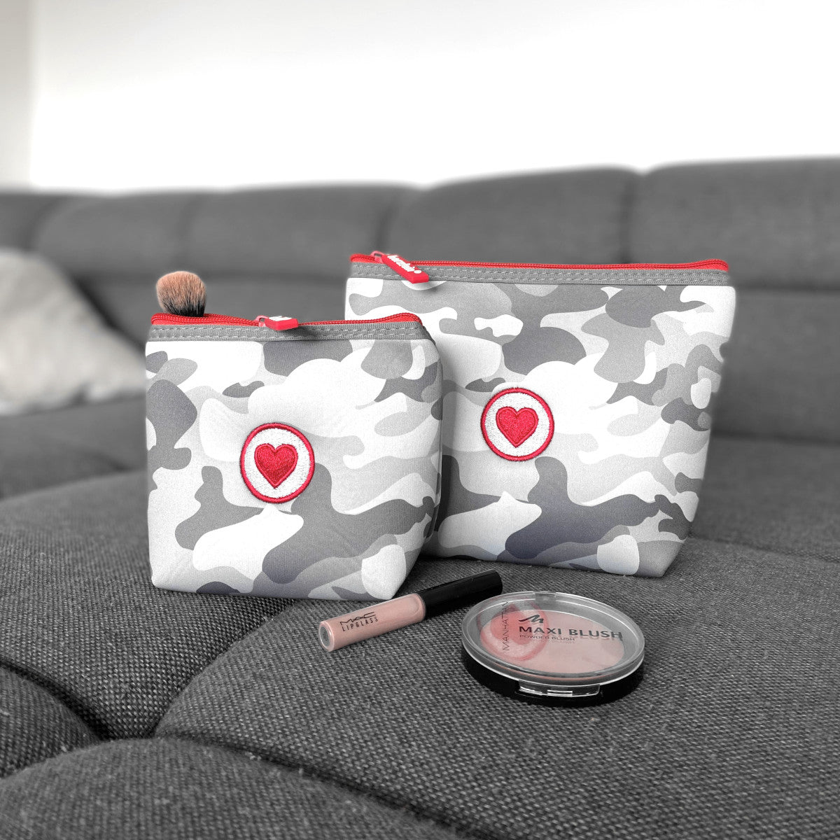 Herzlein® Täschchen Set Neopren in Camouflage Grau