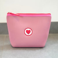 Herzlein® Neopren Tasche Kulturtasche Kulturbeutel Groß in Pink mit edlem Herzchen Stick