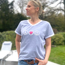 Herzlein® T-Shirt "Peace" in Hellgrau Grau Weiss meliert mit Pink aus Baumwolle Shirt für Damen