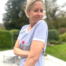 Herzlein® T-Shirt "Peace" in Hellgrau Grau Weiss meliert mit Pink aus Baumwolle Shirt für Damen