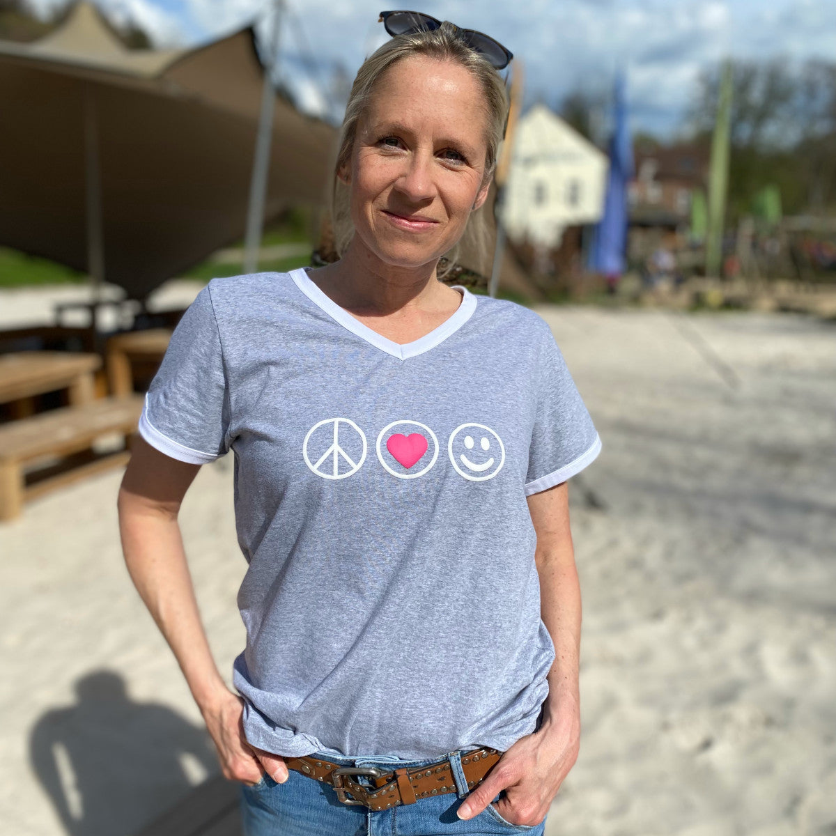 Herzlein® T-Shirt "Peace" in Hellgrau - Weiß meliert